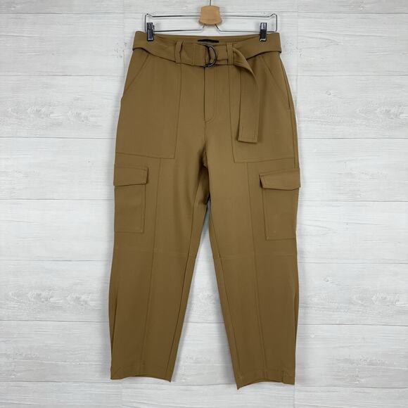 Banana Republic Slim Refined Stretch Cargo Pant Size 10 Beige Belted Tapered Leg - Picture 2 of 16